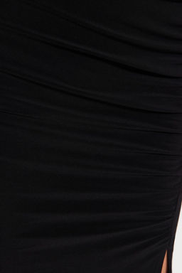 TRENDYOLMILLA Antrasit Duz Drape Detayl? Y?rtmacl? Dik Yaka Fitted/Vucuda Oturan Esnek Orme Elbise TWOAW24EL00134  фото 5