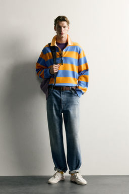 POLO REGULAR FIT RAYAS CUELLO CONTRASTE / Naranja