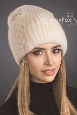 Шапка Бини норка орнамент жемчуг