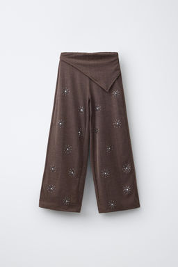PANTAL?N WIDE LEG PAREO BOTONES / Marr?n