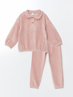 Bebe Yaka K?z Bebek Sweatshirt ve Pantolon 2li Tak?m