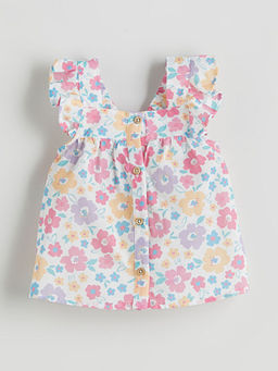 Kare Yaka ?i?ekli K?z Bebek Bluz ve ?ort 2li