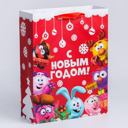 Пакет подарочный новогодний «С Новым годом!», 31×40×11.5 см, упаковка, Смешарики