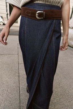 Z1975 BELTED DENIM WRAP MIDI SKIRT - Zara фото 4