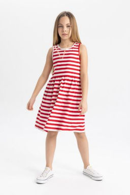 K?z Cocuk Kolsuz Cizgili Elbise