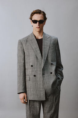 BLAZER CRUZADA TRAJE CUADROS LANA - LINO AARON LEVINE X ZARA / Blanco / Negro  фото 2