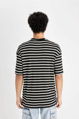Полосатая футболка из плотной ткани с короткими рукавами и круглым вырезом Comfort Fit - Defacto фото 16