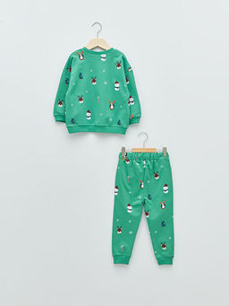 Bisiklet Yaka Uzun Kollu Y?lba?? Temal? Erkek Bebek Sweatshirt ve Pantolon 2li Tak?m - Waikiki фото 2