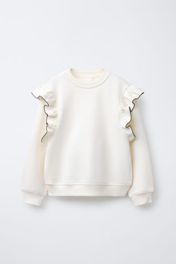 SWEATSHIRT WITH RUFFLES AND TOPSTITCHING