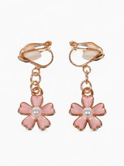 Цена за 3 шт. Серьги-клипсы детские Выбражулька «Цветочек», с жемчужиной, бело-персиковые в золоте