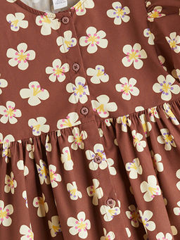 Bisiklet Yaka ?i?ekli K?z ?ocuk Elbise