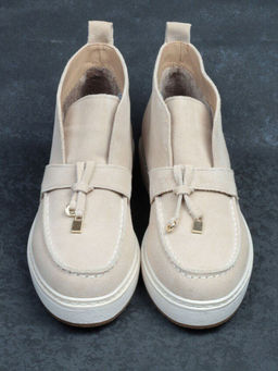 01-5172-5 BEIGE Ботинки женские демисезонные (натуральная замша, байка)