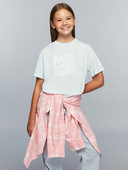 Bisiklet Yaka Slogan Bask?l? K?z ?ocuk Ti??rt