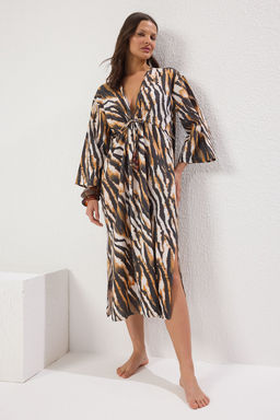 TRENDYOLMILLA Zebra Desenli Maxi Dokuma Buzgu Detayl? %100 Pamuklu Plaj Elbisesi TBESS25EL00017  фото 9