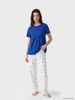 Bisiklet Yaka Desenli Kad?n Pijama Tak?m
