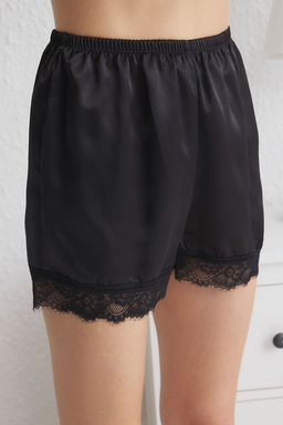 Trendyolmilla Siyah Dantel ve Baglama Detayl? Ip Ask?l? Saten Sortlu Dokuma Pijama Tak?m? THMSS25PT00192 фото 4