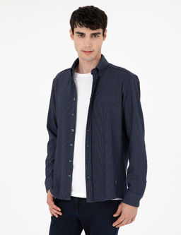 Lacivert _izgili Regular Fit Uzun Kollu G_mlek