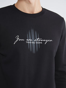 Bisiklet Yaka Bask?l? Erkek Sweatshirt
