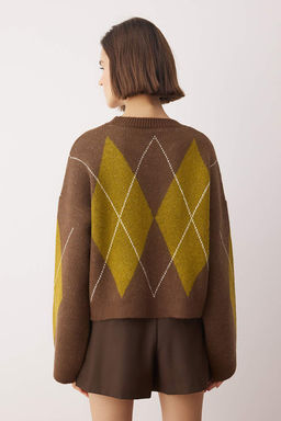 Kahverengi Baklava Desenli Triko Kazak TWOAW26KZ00289 - Trendyolmilla фото 4