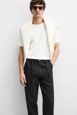 COTTON/LINEN RELAXED FIT TROUSERS - Zara фото 5