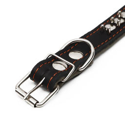 Ошейник комбинированный кожа/брезент Ёж, 55 х 2.5 см, ОШ 35-45 см, чёрный - Пижон фото 4