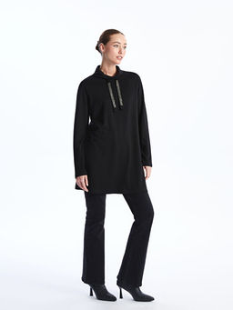 Dik Yaka Bask?l? Uzun Kollu Kad?n Tunik