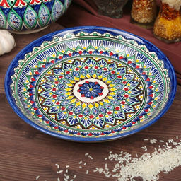 Ляган узбекский Риштанская керамика «Узоры», d=25 см, синий, МИКС