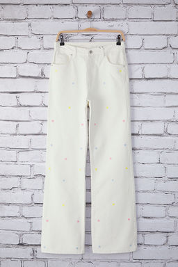 Beyaz Cicek Nak?sl? Normal Bel Wide Leg Jeans TWOSS25JE00232 - Trendyolmilla фото 6