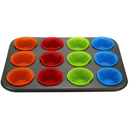 Форма для выпечки с тефлоновым покрытием 34,5х26см h2,8см, для 12 булочек, с индивидульными силиконовыми вставками 7х3см (Китай)