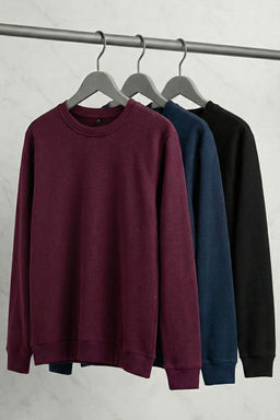 Siyah-Bordo-Lacivert 3lu Paket Regular/Normal Kesim Basic Ici Polar Sweatshirt TMNAW26SW00006