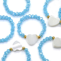 Колечко на резинке с перламутром Сердце и цирконом цвет небесно голубой - Радуга камня фото 15