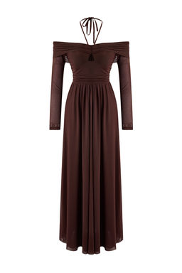 Kahverengi Tul Boyundan Baglamal? Etegi Belden Ac?lan Maxi Abiye & Mezuniyet Elbisesi TPRSS26AE00001 - Trendyolmilla фото 11