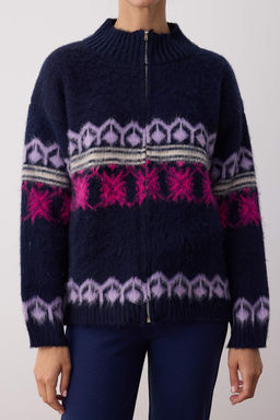 Lacivert Etnik Desenli Tuylu/Sardonlu Genis Kal?p Triko H?rka TWOAW26HI00161