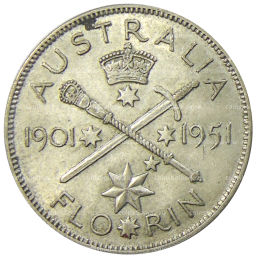 1 флорин (2 шиллинга) 1951 года Австралия  50 лет Федерации