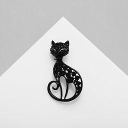 Брошь «Кошка», грациозная, чёрная