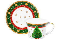 Чайн. пара 2 пр. 250 мл 12,5*9,5*7 см Новогодняя елка зеленый узор, NEW BONE CHINA - Elan gallery фото 6