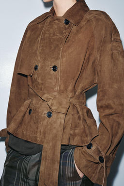 SHORT SUEDE LEATHER TRENCH COAT ZW COLLECTION LIMITED EDITION - Zara фото 2