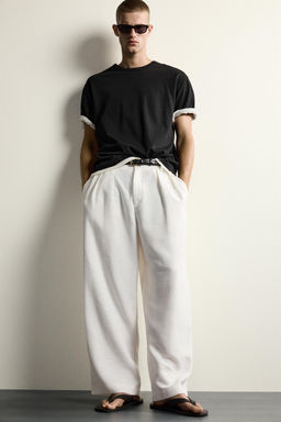 PANTAL?N RELAXED FIT ESTRUCTURA PLIEGUES / Blanco - Zara фото 5
