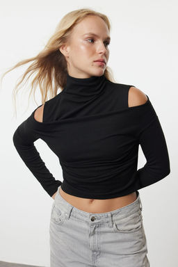 Siyah Cift Katl? Dik Yaka Slim/Vucuda Oturan Orme Bluz TWOAW25BZ00125 - Trendyolmilla фото 2