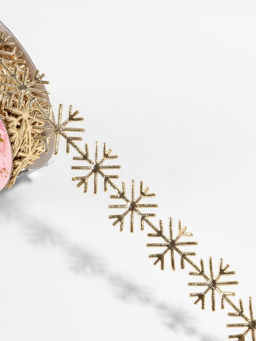 Лента декоративная, фигурная Золотистые снежинки 22 мм, 9.1 м0.5 м