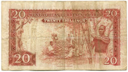 Банкнота 20 шиллингов 1953 года Британскакя Западная Африка