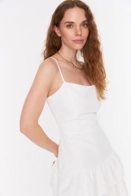 Ekru A Kesim F?rf?rl? Mini Astarl? Dokuma Elbise TWOSS22EL00192 - Trendyolmilla фото 3