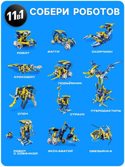 Электронный конструктор Робот 11 в 1, работает от солнечной батареи - Эврики фото 16