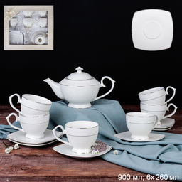 Чайный набор 13 предметов 260 мл 900 мл на ножке / GA2-13G /уп 4/ костяной фарфор - Галеонтрейд фото 10