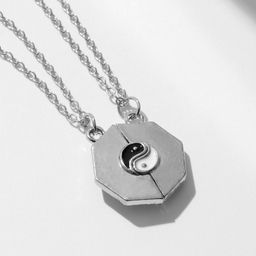 Цена за 6 шт. Кулоны парные на цепочке «Инь ян», 45 см, белые, чёрные в серебре