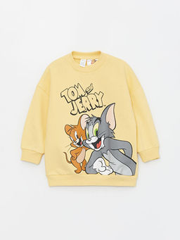 Bisiklet Yaka Uzun Kollu Tom and Jerry Bask?l? Erkek Bebek Sweatshirt