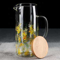 Кувшин стеклянный с бамбуковой крышкой Дорого внимание «Нежная мимоза», 1000 мл