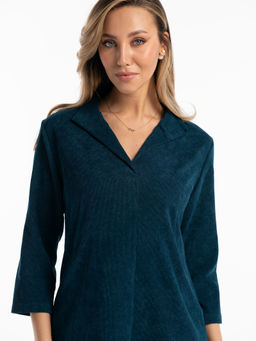 Платье вельветовое с воротником и карманами морская волна - Odis фото 2