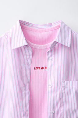 PACK CAMISA RAYAS Y CAMISETA RIB BORDADA / Rosa - Zara фото 4