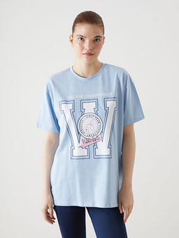 Bisiklet Yaka Bask?l? Kad?n Spor Ti??rt